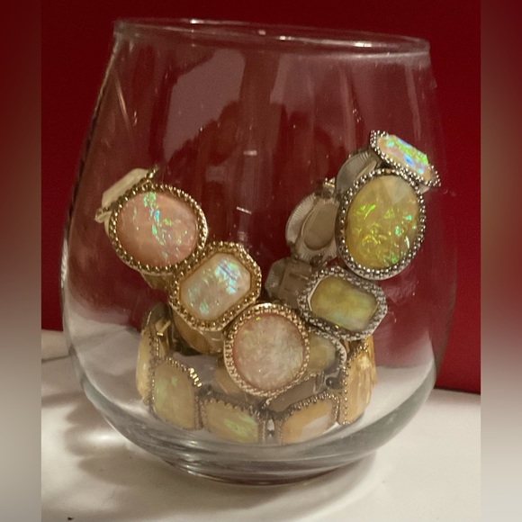 Charming Charlie Set: 3 iridescent color costume bracelets and 2 dangle earrings - Picture 4 of 5